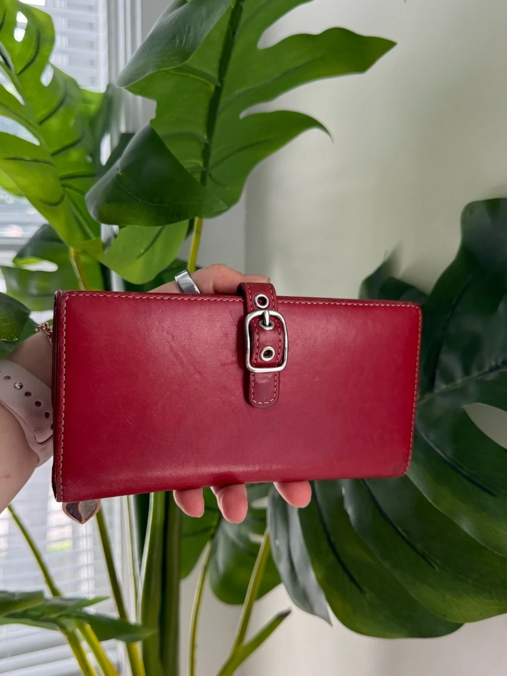 Red Leather Buckle Wallet coach